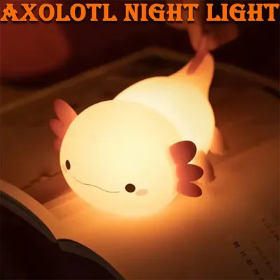 Cute Axolotl Night Light Silicone Nursery Sleeping Lamp Touch Control Nightlights USB Rechargeable