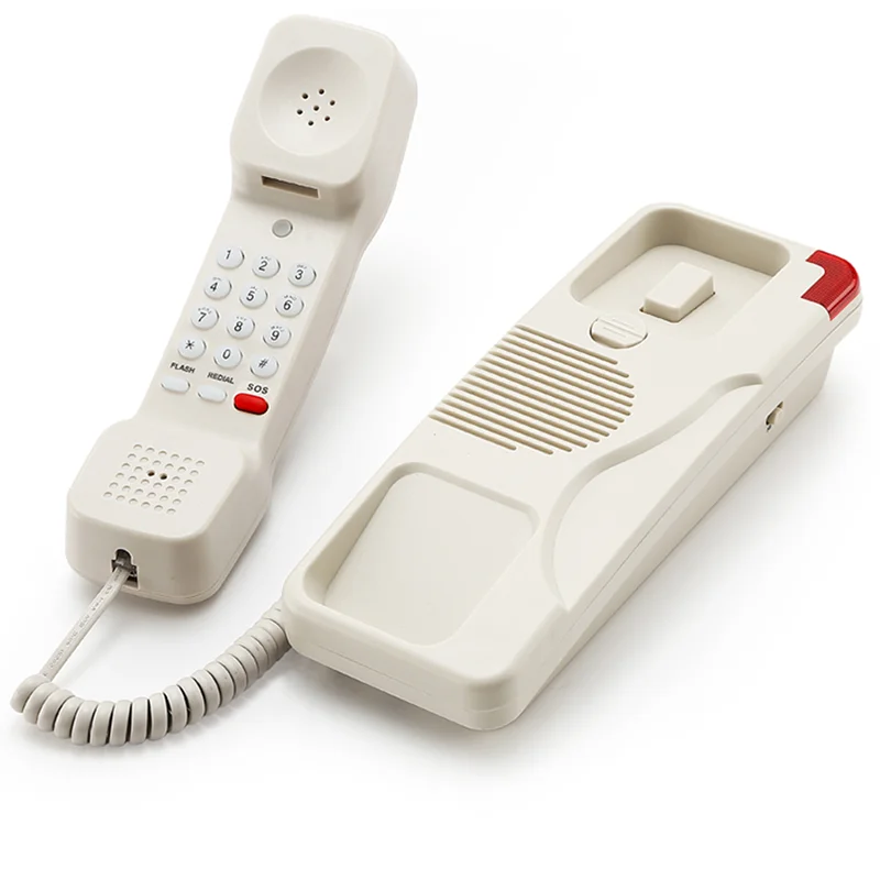 Corded Phone Trimline with SOS Emergency Button,Adjustable Ringer Volume,Wall Mountable American Telephone,téléphone,White,Black