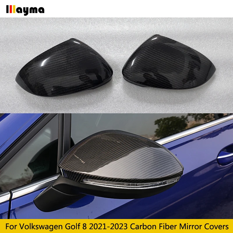 Coperture per specchietti in fibra di carbonio per Volkswagen Golf 8 DSG R-Line 1.4T 2021 2022 2023 MK8 GTI 2.0T 1:1 Tappi retrovisori laterali per auto 2 pezzi
