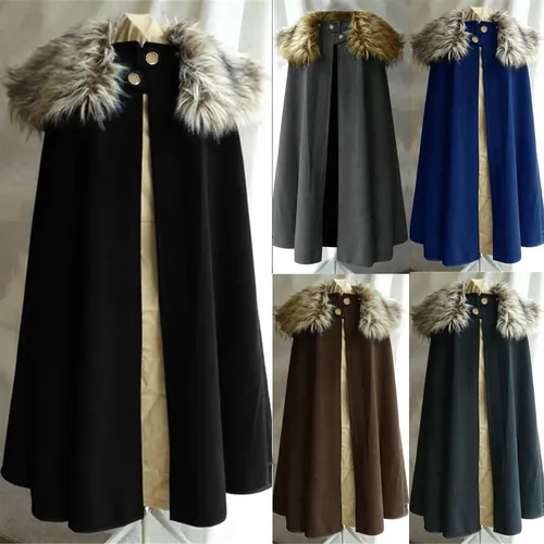 2024 Men's Medieval Winter Cloak Thick Collar Larp Vicking Knight Cosplay Cape Coat Gothic Women Retro Mantle Halloween Costume