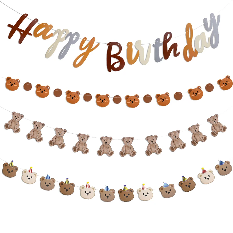 Brauner kleiner Bär Themen alles Gute zum Geburtstag Banner niedlichen Bären Papier Ammer Girlande hängen für Bär Kinder Baby Dusche Geburtstag Dekor Image