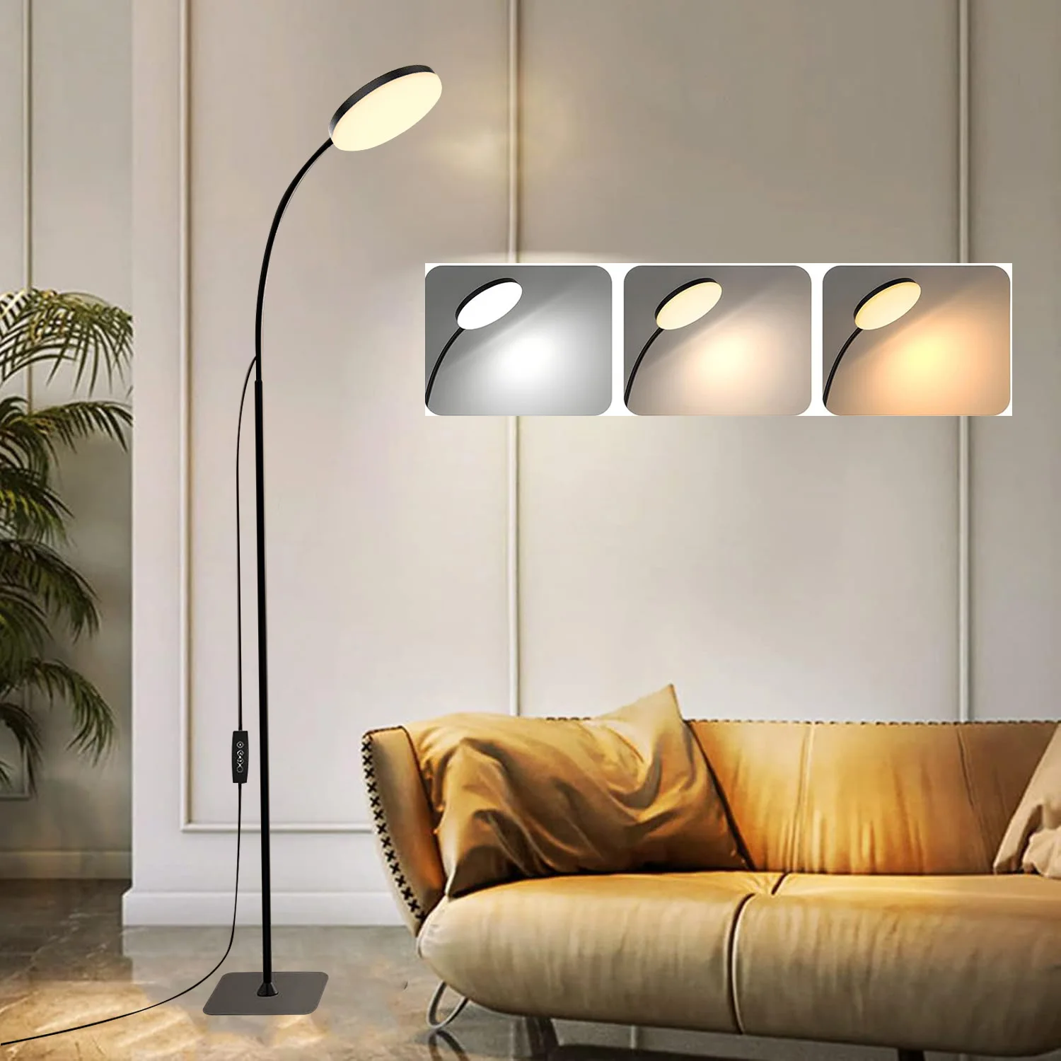 LED-Stehlampe, dimmbar, 3000 K–6000 K, Farbtemperatur, verstellbar, Schwanenhals-Leselampe, Stehlampe für Wohnzimmer, Schlafzimmer, Büro