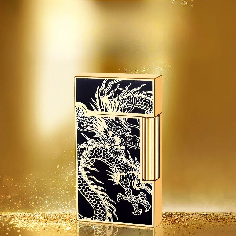 Modische Stahl Ton Schleif scheibe offene Flamme Gas feuerzeug Seite gleiten schräg Feuer Metall Material Retro Zigaretten anzünder Image