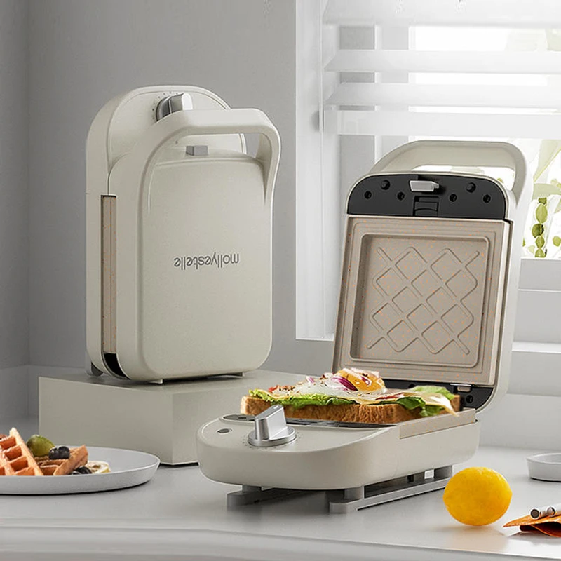 600 W elektrischer Sandwichmaker, Waffeleisen, Multi-Bäcker, Frühstücksmaschine, Toaster, Backen, Pfannkuchen, Sandwichera, doppelseitige Wärme Image