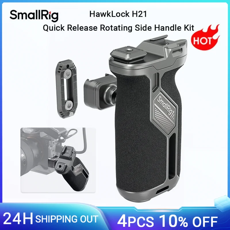 SmallRig HawkLock H21 Drehbares Seitengriff-Set mit Schnellverschluss und Universalschieber für Käfigplatten, 360° ° Dual-Richtungs-Rotation Image