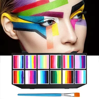12 Colours Water-Soluble Rainbow Palette Children's Face Body Paint, Halloween Stage Makeup Body