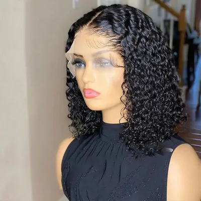 Deep Wave Short Bob Wigs 100% Brazilian Virgin Human Hair 13x4 HD Lace Frontal Wigs Pre Plucked