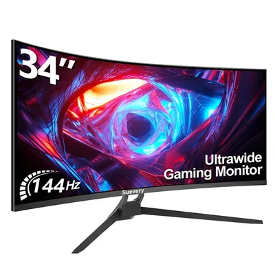 Suevery Monitor 34'' 144Hz Bandfish Screen Curved 1500R Gaming Bezel-less Slim 400HDR Nits 100% SRGB