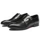 LMUIPMAA Mens Double Monk Strap Loafer Fashion Slip-On Dress Oxford Shoes Square Toe Low Block Heel Formal Business Casual Leather Shoes,Black,9 UK