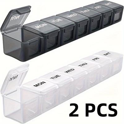 TEMU 1set Of 1pc White And 1pc Black 7-day Pill Box: Extra Large Capacity With Separate Compartments For Vitamins, Fish Oils & Supplements