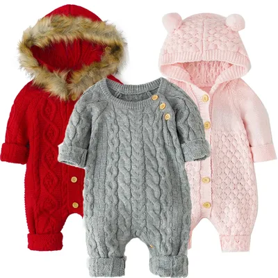 Hoodie Autumn Infant Baby Knit Rompers For Baby Boys Jumpsuit Winter Kids Overalls Baby Girl Clothes