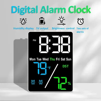 Multifunctional Large Screen Digital Alarm Clock Humidity Display Brightness Adjustment Charging