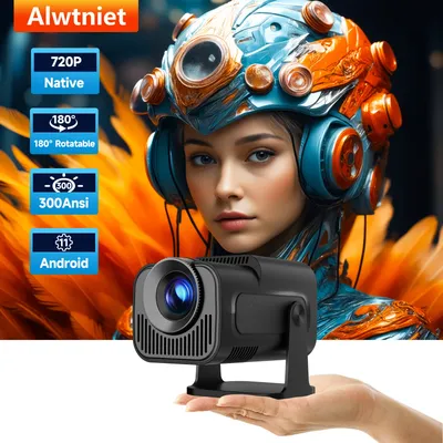 Alwtniet HY320 Mini Newly Native 720P Android 11 4K Projector 300ANSI Wifi6 BT5.0 Cinema Outdoor