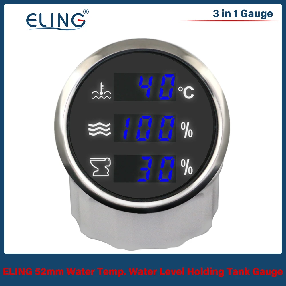 Boot RV Universal 52mm 3 in 1 Multifunktion anzeige Wasser temperatur. Wasserstands behälter mit blauer Hintergrund beleuchtung 12V 24V Image