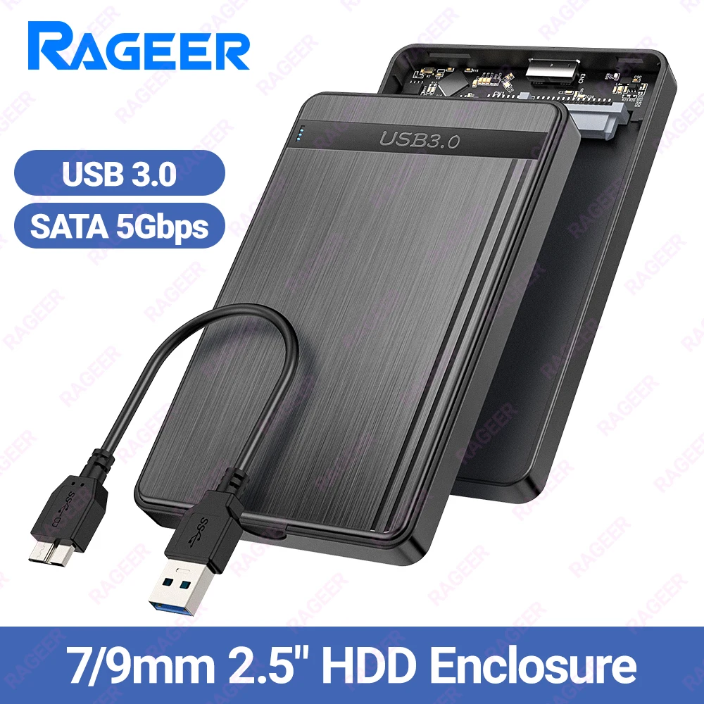 Rageer Sata 2.5 "HDD-Gehäuse USB 3,0 bis Sata 3,0 5 Gbit/s externes Festplatten gehäuse für 7mm/9,5mm 2.5" HDD SSD, Unterstützung Uasp Image