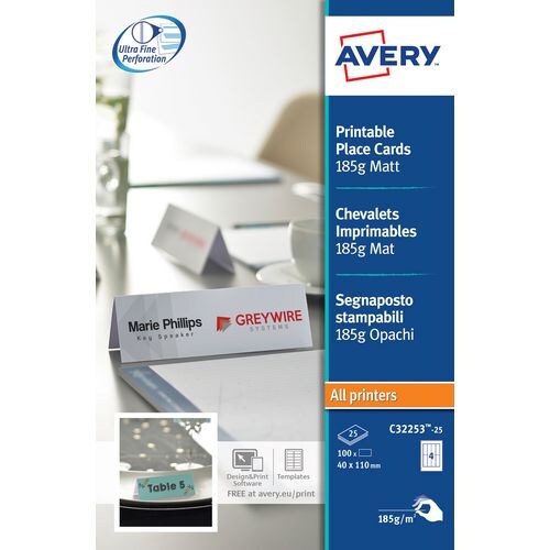 AVERY Zweckform Tischnamensschild 185 g/m² Weiß 25 Blatt à 4 Stück Image