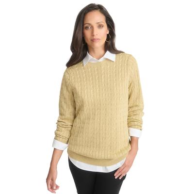 Plus Size Women's Cable Crewneck Sweater by Jessica London in Gold Shimmer (Size L)