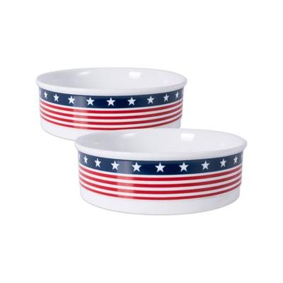 Bone Dry Flag Print Non-Skid Ceramic Dog & Cat Bowl Set, 3-cup, 2 count