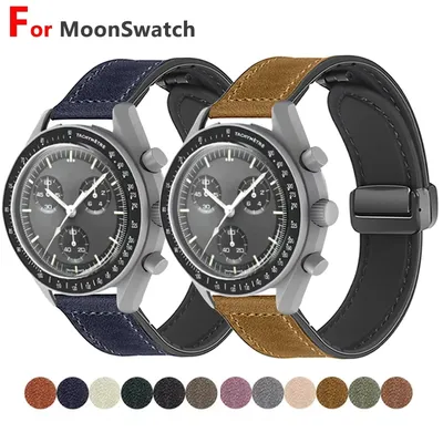 20mm Silicone Leather Strap For Omega X Swatch Joint MoonSwatch Magnetic Buckle Bracelet For Swatch Watch Quick Release Band