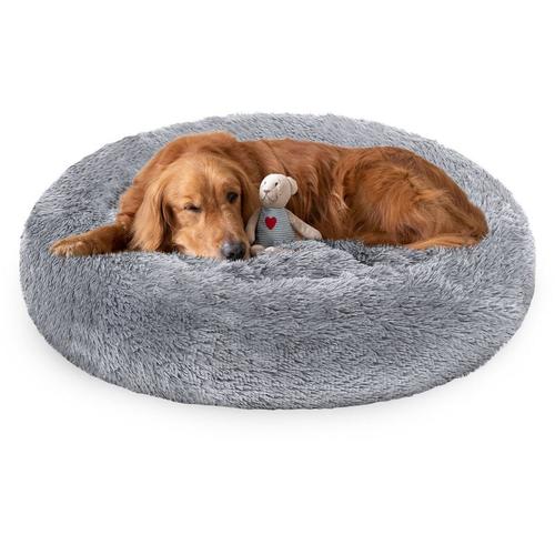 Hundebett Schlafplatz Katzenbett Katze Plüsch Hundekissen Kuschelbett hellgrau 100cm