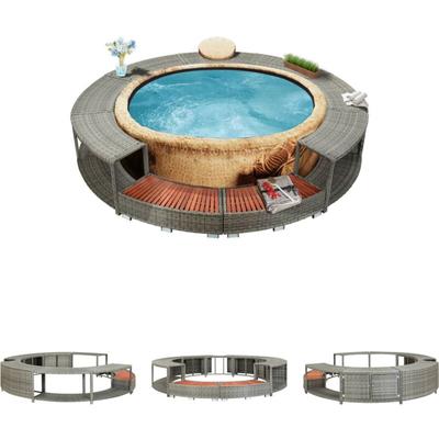 The Living Store Whirlpool-Umrandung Grau Poly-Rattan - Pool- & Whirlpool-Zubehör Image