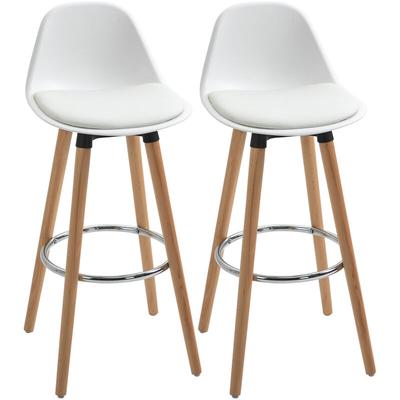 Barhocker 2er Set, Gepolstert Barstuhl mit Holzbeine und Rückenlehne, Küchenstühle mit Fußstütze Image