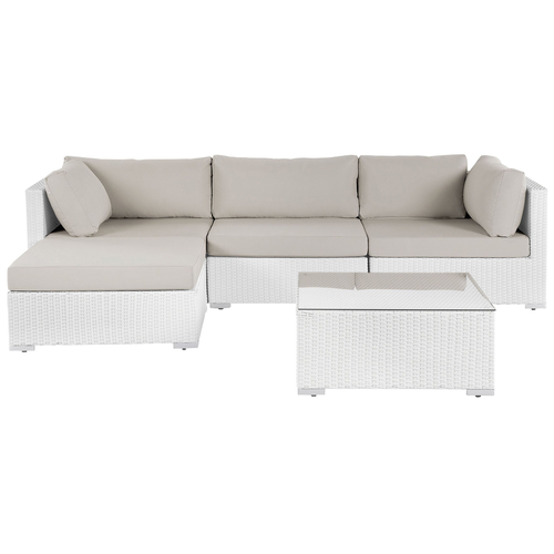 Lounge Set Weiß Polyrattan und Aluminium 4-Sitzer Rechtsseitig Minimalistisch Modern Gartenausstattung Terrasse Outdoor