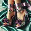 Lila Satin Rose Blumen elegante Sandalen offene Zehen Stiletto High Heel Party Mode sexy Frauen Schuhe Zapatos Para Mujere