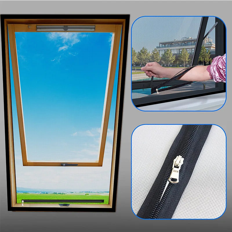 DTGJ Moskitonetz-Fenstergitter mit Reißverschluss, individuelle Größe, Fensternetz, Netz, schwarzer Tüll, unsichtbares Fiberglas, Anti-Mücken-Laufenster Image