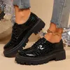 Frauen Einfarbig Chunky Plattform Oxfords Fashion Lace Up Patent Leder Schuhe Frau Runde Kappe Preppy Elegante Schuhe Plus Größe