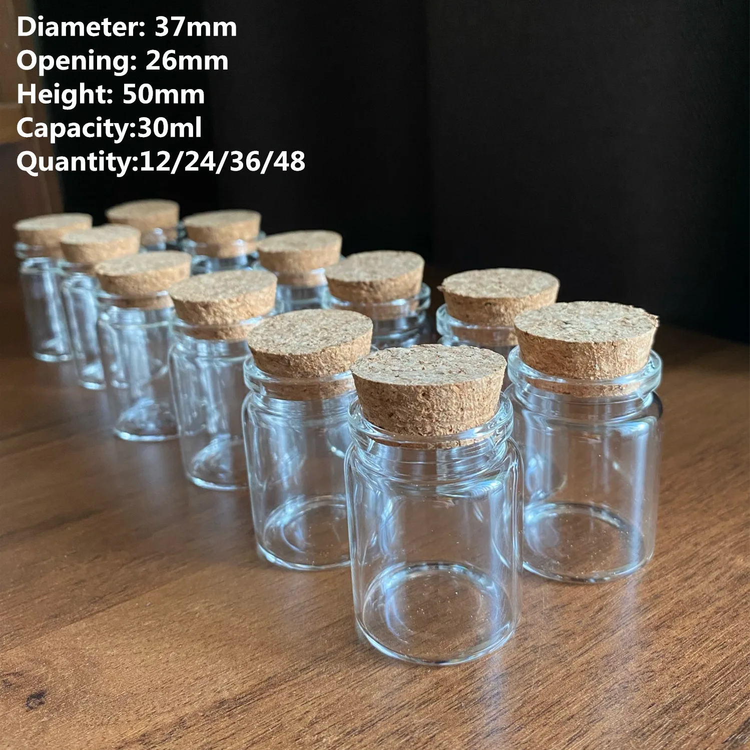 12/24/36/48 stücke/Los 26*37*50mm 30ml kleine Glasflaschen Vorrats gläser Korken Flaschen behälter winzige dekorative Gläser Fläschchen Image