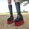 Rote Flamme Muffin Bottom Stiefel runde Zehen Seite Reiß verschluss Lack leder Schuhe Frühling neue Mode Punk-Stil Stiefel Zapatos Para Mujere