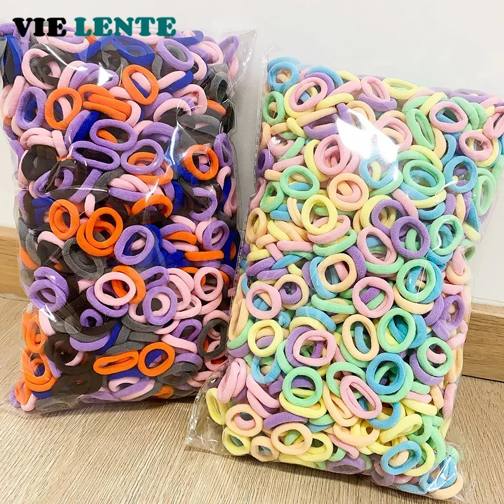100 Stück bunte grundlegende Nylon elastische Haar gummis für Mädchen Pferdes chwanz halten Scrunchie Gummiband Kinder Mode Haarschmuck Image