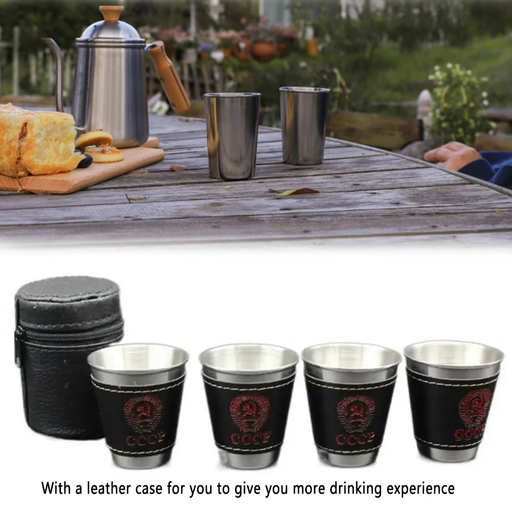 70/170ml Outdoor Camping Geschirr Reise becher Picknick becher Edelstahl Wein Bier becher Whisky becher Party becher mit Tassen hülle Image