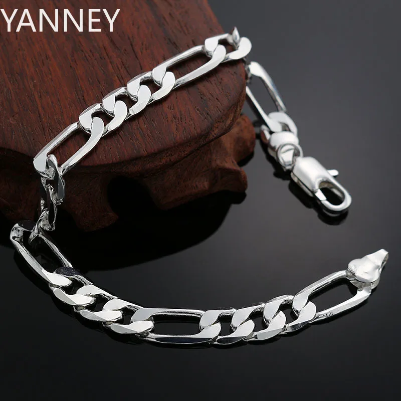 Noble 925 argent Sterling sauvage 6MM chaîne latérale plate pour femmes homme Bracelets fête de mariage cadeaux de noël bijoux de mode