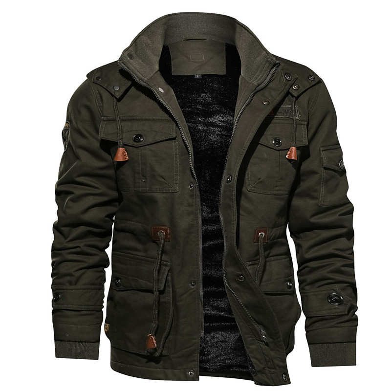 Men's Winter Coat Winter Jacket Fleece Jacket Work Jacket Street Casual Windproof Warm Fall Winter Tactical Cotton ArmyGreen Black khaki Jacket
