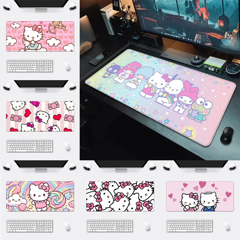 Pink Cartoon Hello Kitty Mousepad HD Printing Computer Gamers Locking Edge Non-slip Mouse Pad XXL90x40cm Keyboard PC Desk Pad