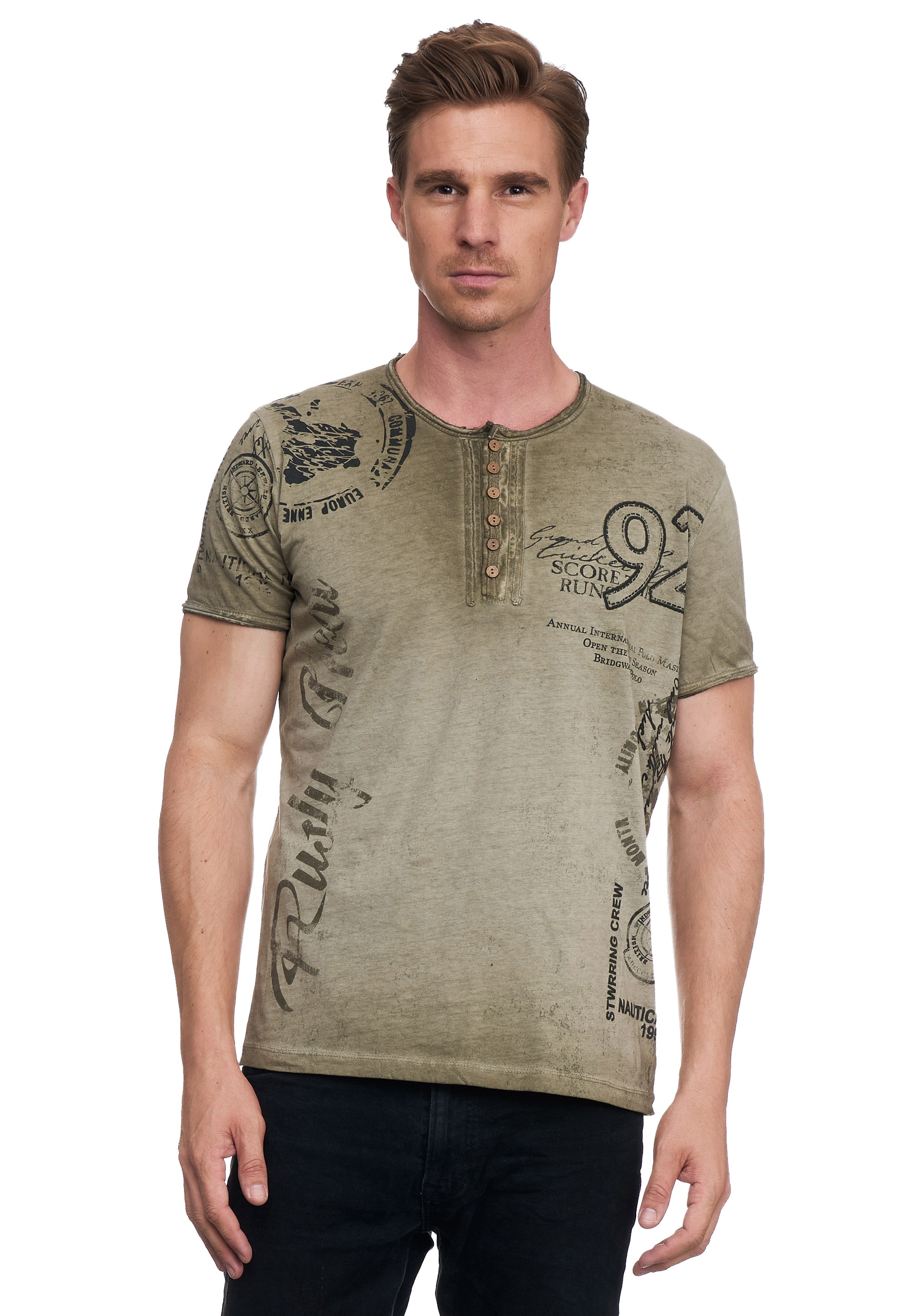 T-Shirt RUSTY NEAL, Herren, Gr. M, grün (khaki), 100% Baumwolle, bedruckt, normal, ohne Ausschnitt, Shirts, mit seitlichem Print Image