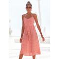 Sommerkleid LASCANA, Damen, Gr. 36, N-Gr, rot (rot, creme, bedruckt), Web, Obermaterial: 58% Viskose, 28% Baumwolle, 14% Leinen, bedruckt, modisch, figurumspielend ca. Mitte Wade, V-Ausschnitt, ohne Ärmel, Kleider, aus Leinenmix, Midikleid,...