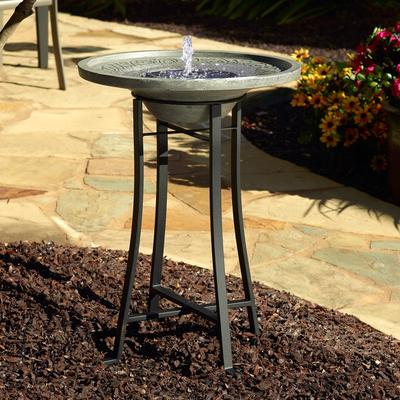 Perello intelliSOLAR Light Cement Birdbath with Remote - Distressed Grey - N/A