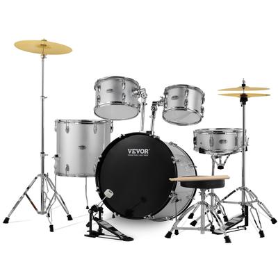 VEVOR Adult Drum Set, 5-Piece, 22 inches Complete Full Size Drum Kit Beginner Drum Kit for Adults, Silver - 22 inches