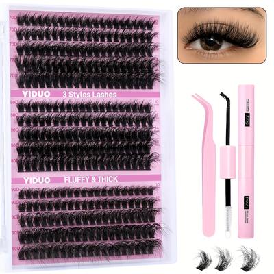 TEMU Luxurious Diy Eyelash Extension Kit - 300pcs Fluffy Volume In 70d, 80d, 90d Mix With & Seal + Tweezers For Beginners - Lash Extensions