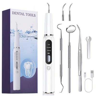 TEMU Rechargeable Electric Teeth Cleaner With Led Light - 3 Modes, Dental Tools, 2 Replaceable Heads - Oral Care Kit For Healthy Teeth