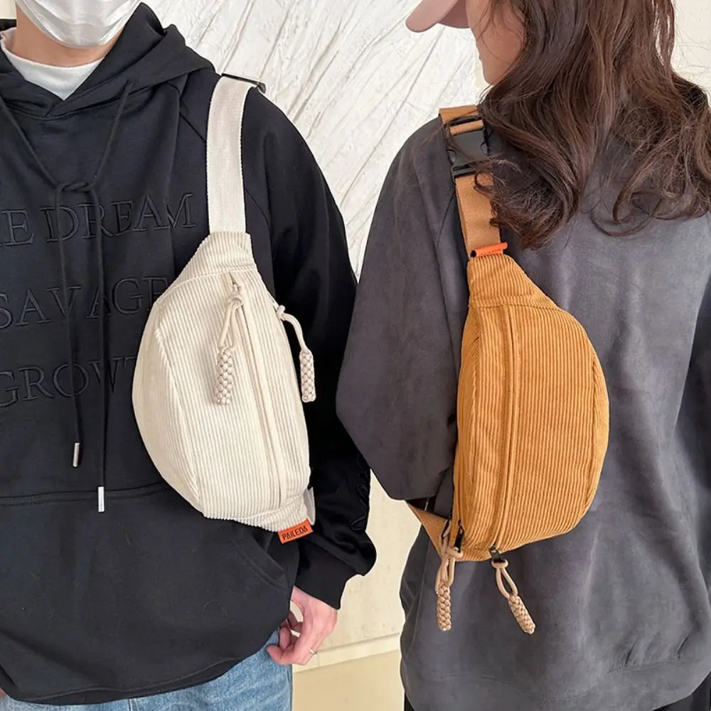 Marsupio in velluto a coste Casual borsa a tracolla di grande capacità borsa a tracolla per sport all'aria aperta marsupio da donna in tinta unita