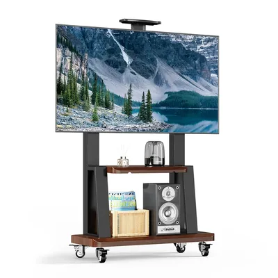 Mobile TV Stand Rolling TV Cart with Wheels for 32-75" Portable Floor TV Stand with Shelf, Height