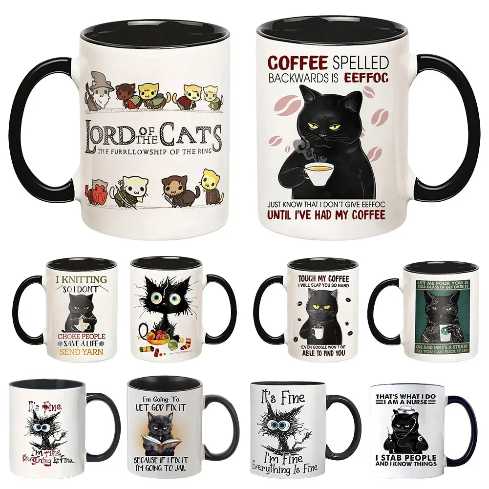 Tazza da tè pomeridiano per gatti da 11 once tazza da caffè multifunzionale in ceramica tazza da caffè in porcellana tazza da caffè tazza da caffè per gli amanti dei gatti