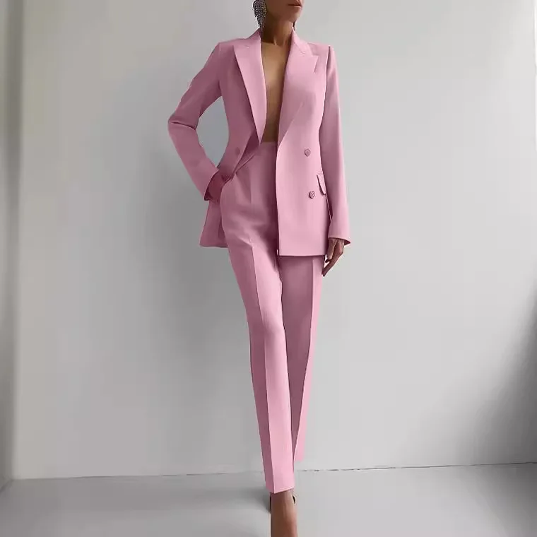pantaloni blazer da ufficio set da due pezzi cappotti da donna con bottoni moda set da due pezzi set di pantaloni solidi casual moda autunno inverno