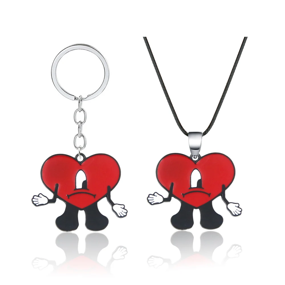 Portachiavi con ciondolo a forma di cuore con simpatico coniglio cattivo per regalo di gioielli da donna