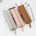 Sac de rangement en cuir solide pour documents et crayons, pochette à stylos simple avec fermeture éclair, fournitures de rentrée scolaire