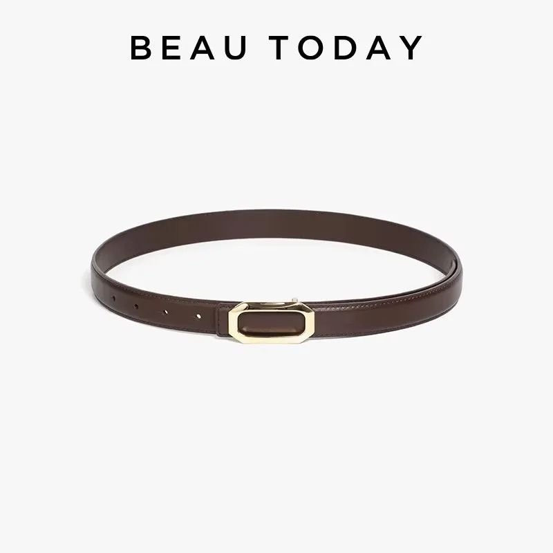 BEAUTODAY-Ceinture carrée en cuir de vache véritable pour femme, accessoires féminins faits à la main, structure en métal, environnement décontracté, luxe, 91112